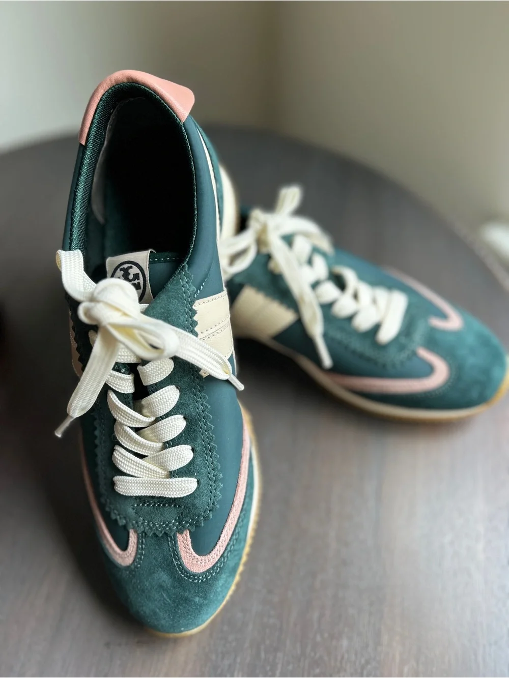 Tory Burch Women's HANK Nylon & Suede Sneakers, Bottle Green Size 8 (M) NEW